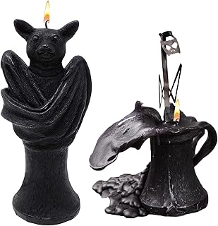 Bat Shaped Candle Decorations Skeleton Inside When It Melts - Decor Skull & Bones Candles - Vegan 100% Vegetable Wax 6x3 inches Vintage Spooky Decoration Home Indoor & Out Rooms