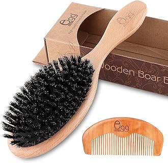 Boar Bristle Hair Brush for Women Men Kid, Soft Natural Bristles Brush for Thin and Fine Hair, Restore Shine and Texture, Set includes Bamboo comb and 3 hair ties