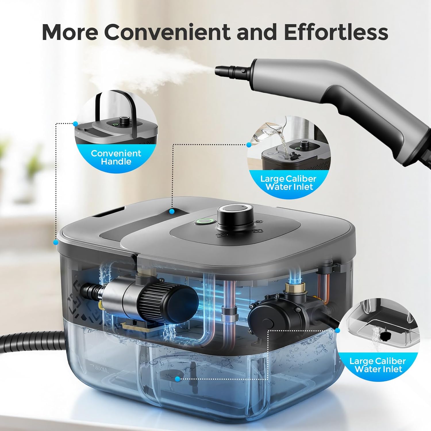 Steam Cleaner, Portable Steam Cleaner for Home with 1500W High Pressure, 15s Heat-Up,1600ML Large Tank, Handheld Steam Cleaner for Cleaning Upholstery, Tile, Car, Bathroom, Grout, Floor (Grey)