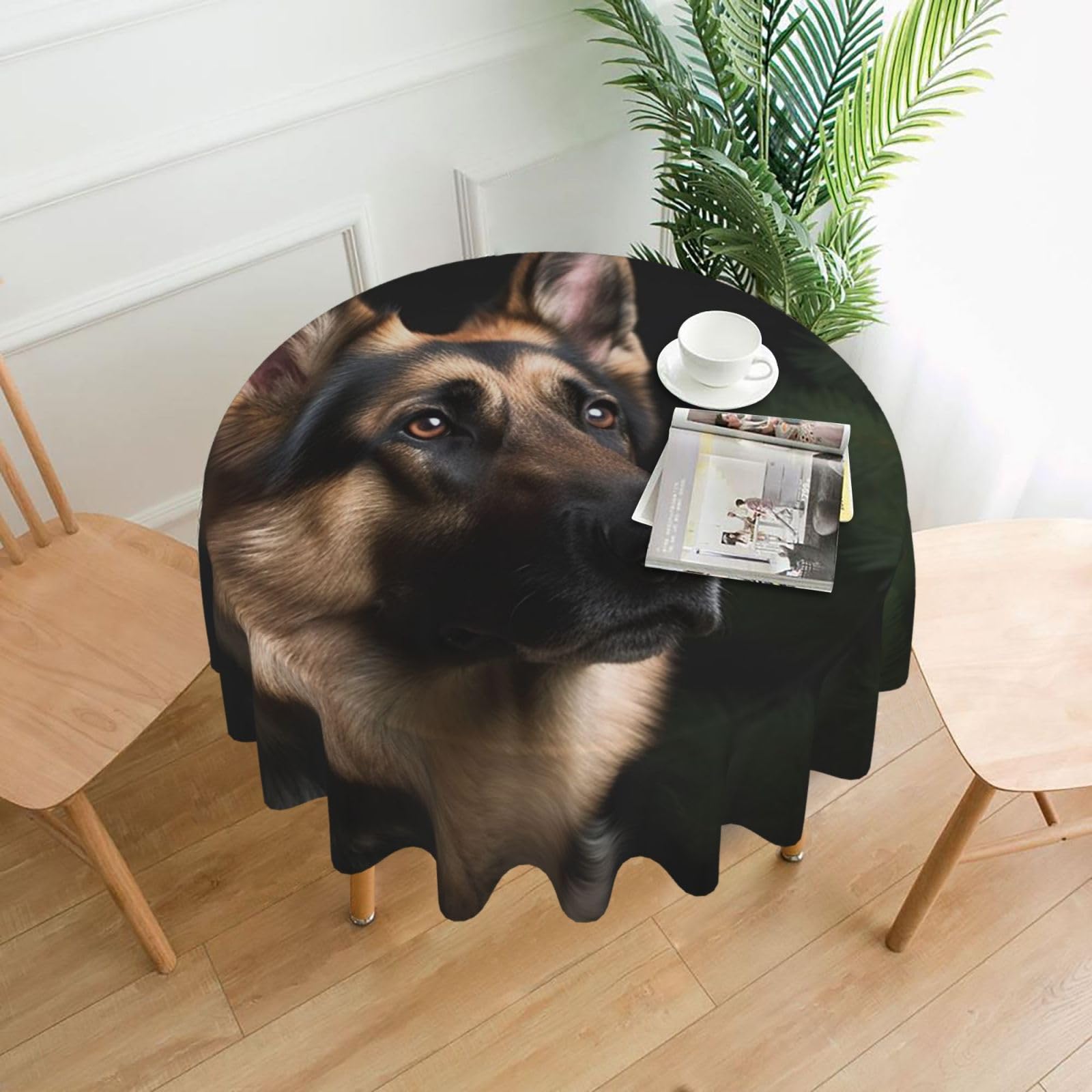 Fodpand Black German Shepherd Tablecloths For Round Tables 60 Inches - Reusable And Washable Kitchen Table Clothes Decorative Table Cover For Dining Tables, Buffet Parties, Wrinkle Resistant