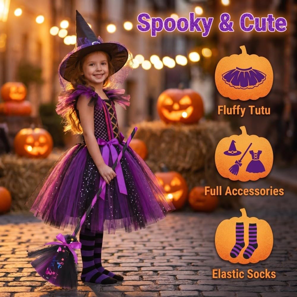Hexenkostüm Set Für Mädchen Halloweenkostüme Für Kinder Kostüm Kinder Hexen Verkleidung Set Violett Prinzessin Kleid Faschingskostüme Karneval Kostüm Karneval Fasching Cosplay