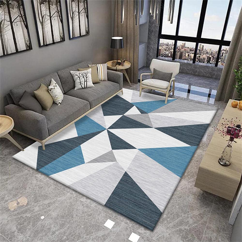 Tapis chambre ado moderne bleu gris pour espace bureau et détente