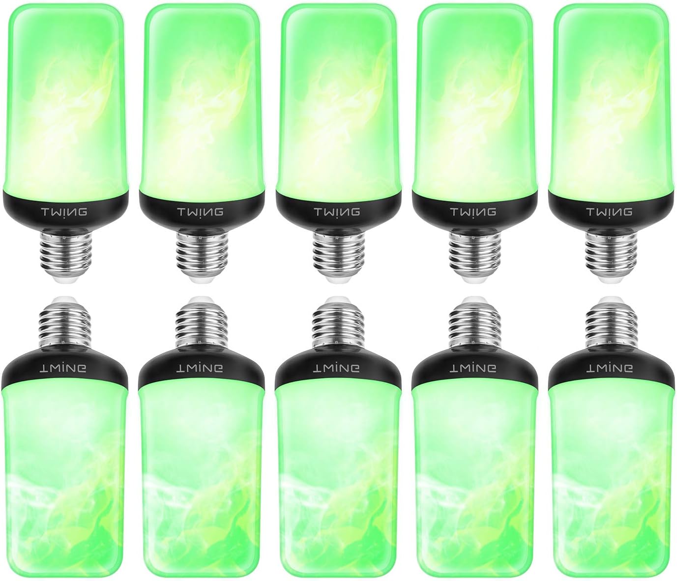 LED Flame Bulb Green Fire Bulbs 6W 4 Modes E26/E27 Base Flickering Fire Light Bulbs with Gravity Sensor for Christmas Decoration, Halloween Decoration, Indoor Outdoor Home Decor(10 Pack)