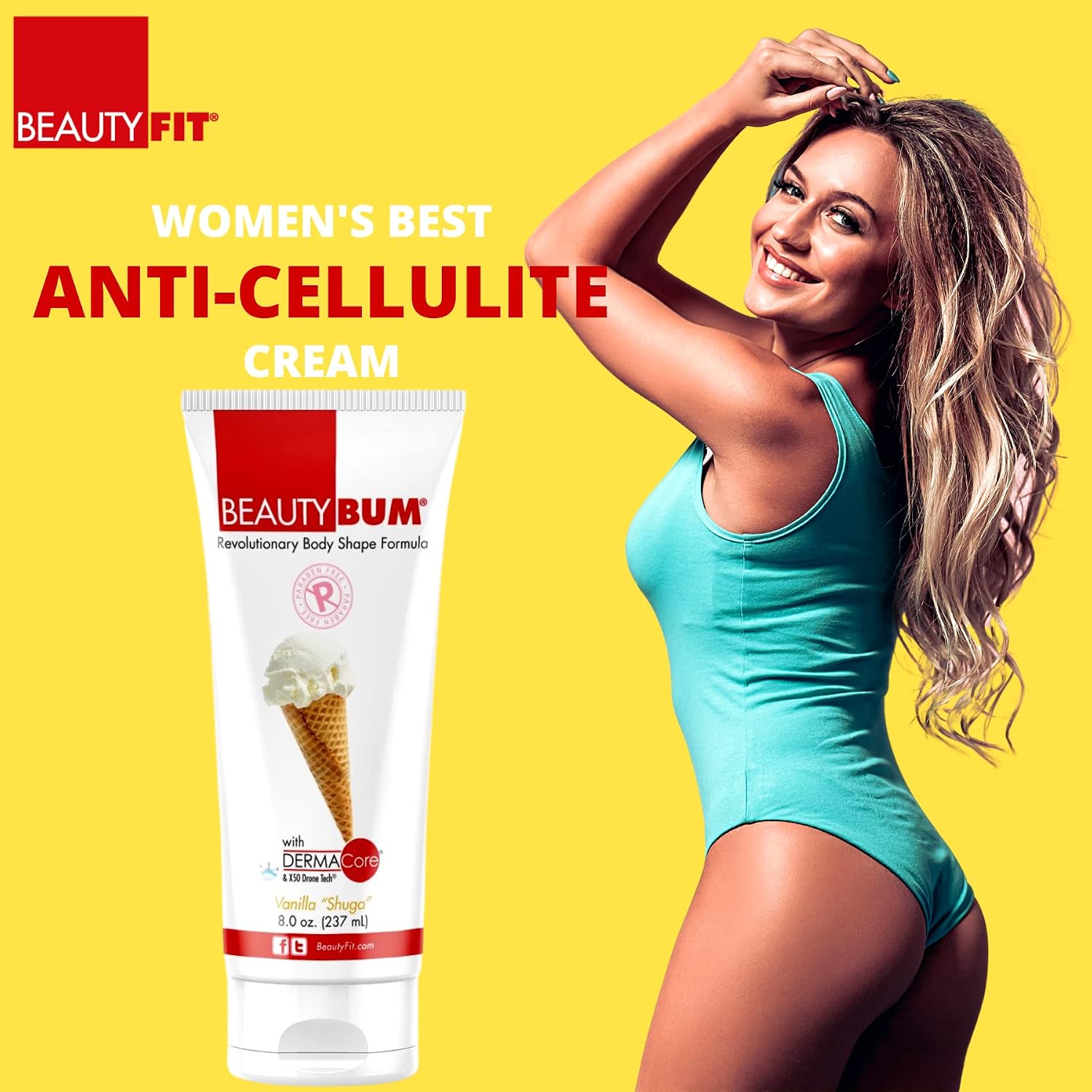 BeautyFit BeautyBum Pump Redefining Muscle Toning Lotion - Tightens Skin and Improves Appearance - Enhances Natural Elasticity and Firmness - Sculpt and Tone Problem Areas - Vanilla Shuga - 8 oz