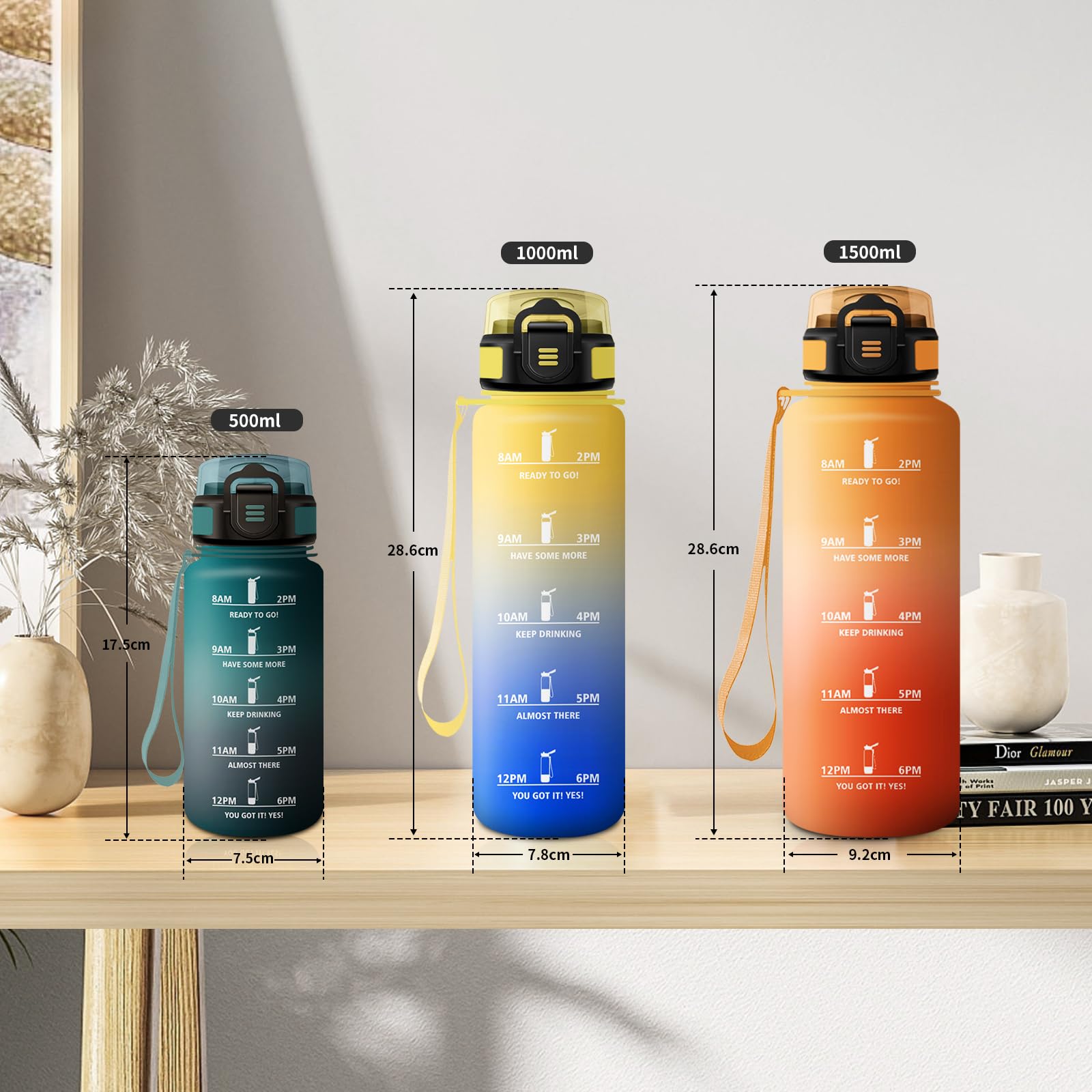 Borraccia Bambina 500ml, Bottiglia Motivazionale con Cannuccia, a Prova di Perdite, Facile Pulizia, Bottiglia Acqua con Indicatore del Tempo, Bottiglia per Ufficio, Escursionismo, Bambini, Yoga