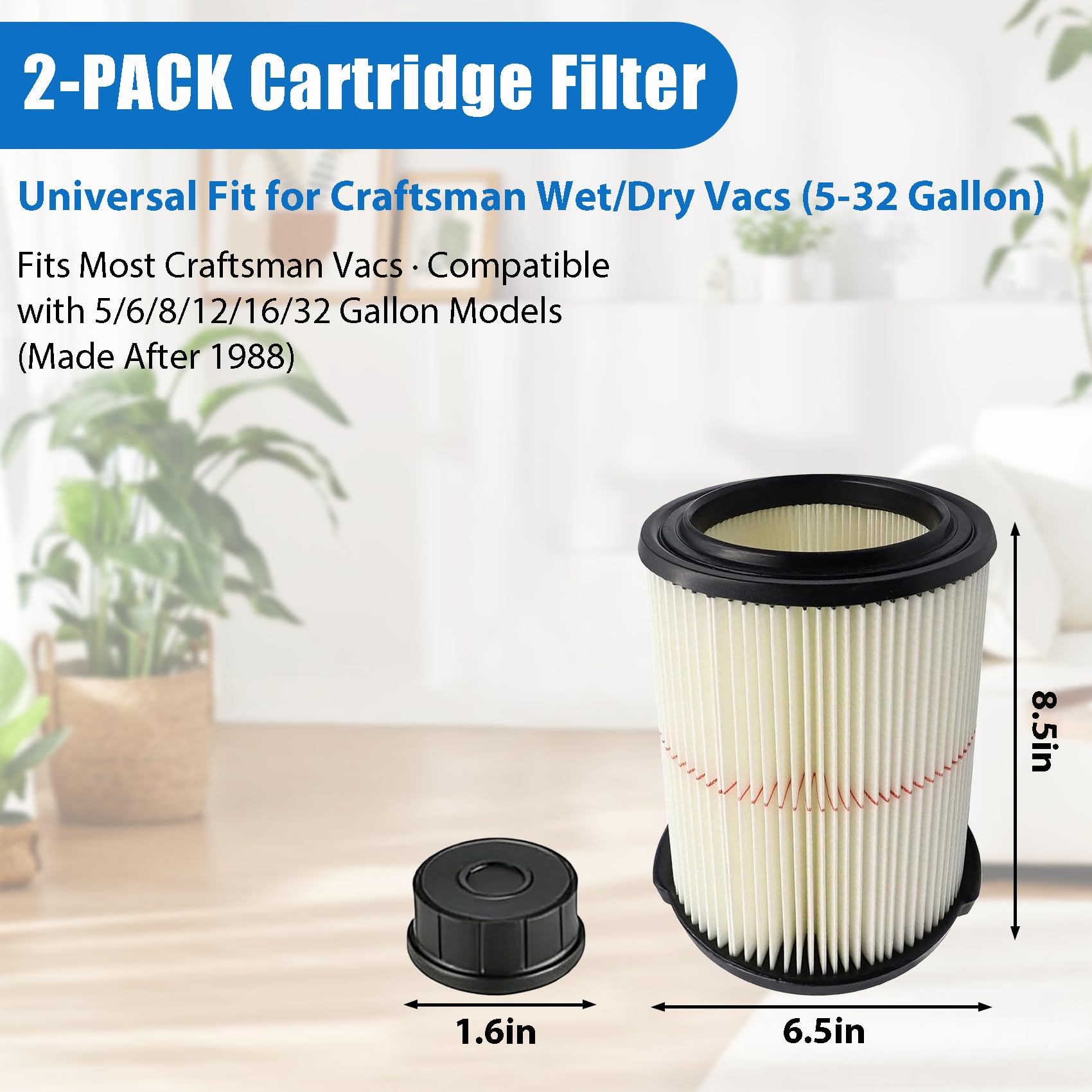 Photo 1 of 1 Pack Wet/Dry Cartridge Filter Replacement for Craftsman 9-17816 fit fit 5/6/8/12/16/32 Gallon & Larger Vacuum Cleaner