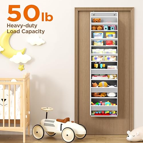 Miniatura 5 de Organizador de puerta para colgar sobre la puerta, 6 estantes para colgar con 6 bolsillos de gran capacidad, estantes colgantes para armario, pared,