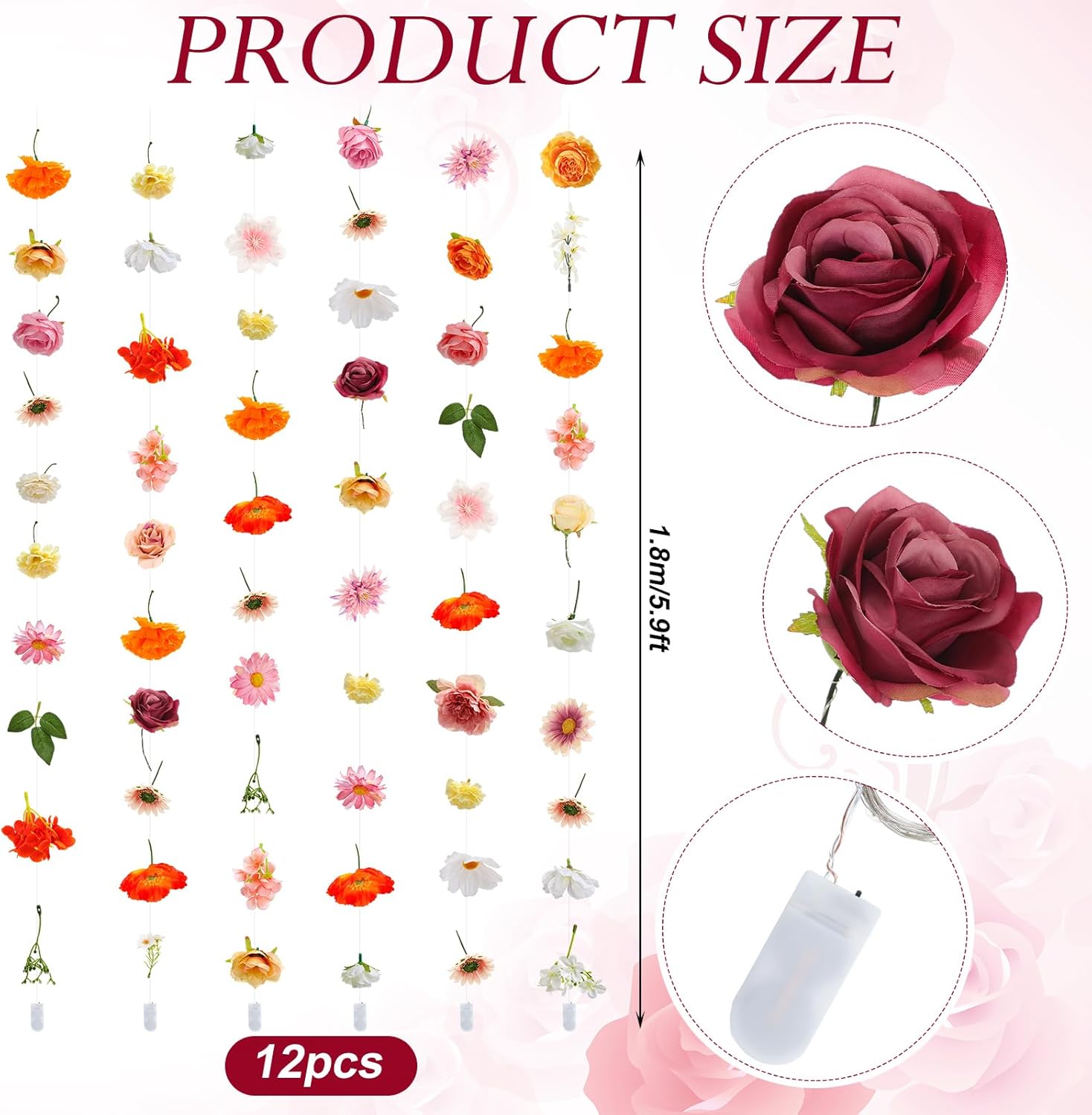 Suncalla 6 Pcs 35.4ft Hanging Flowers Garlands Backdrop Lighted Floating Fake Wildflower Vines LED Floral Garland Ceiling for Spring Wedding Bridal Shower Birthday Graduation Party(Vivid,Multicolor)