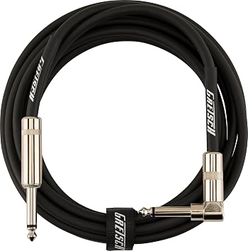 Gretsch Streamliner Instrument Cable, Guitar Cable 10ft, Guitar Accessories, Oxygen-Free Copper Shielded, Nickel-Plated Connectors Straight/Angle, Black