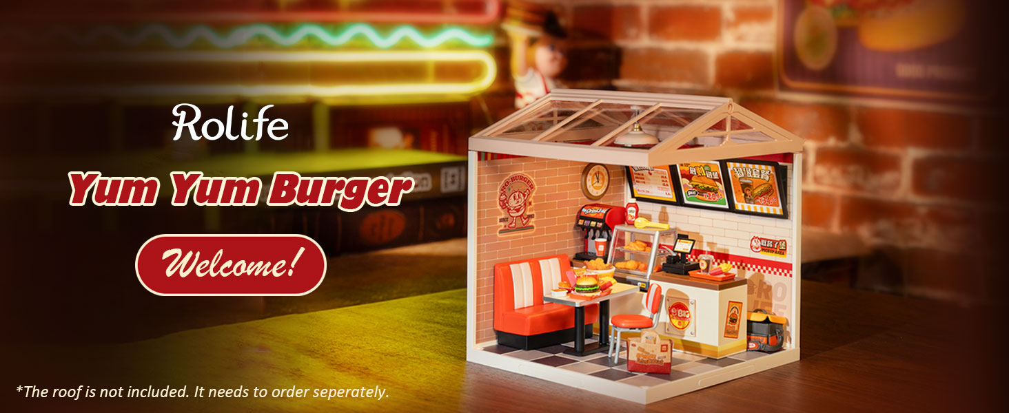 油彩『Burger Set』 Rolife DIY Miniature Burger Restaurant Playset with LED Lighting