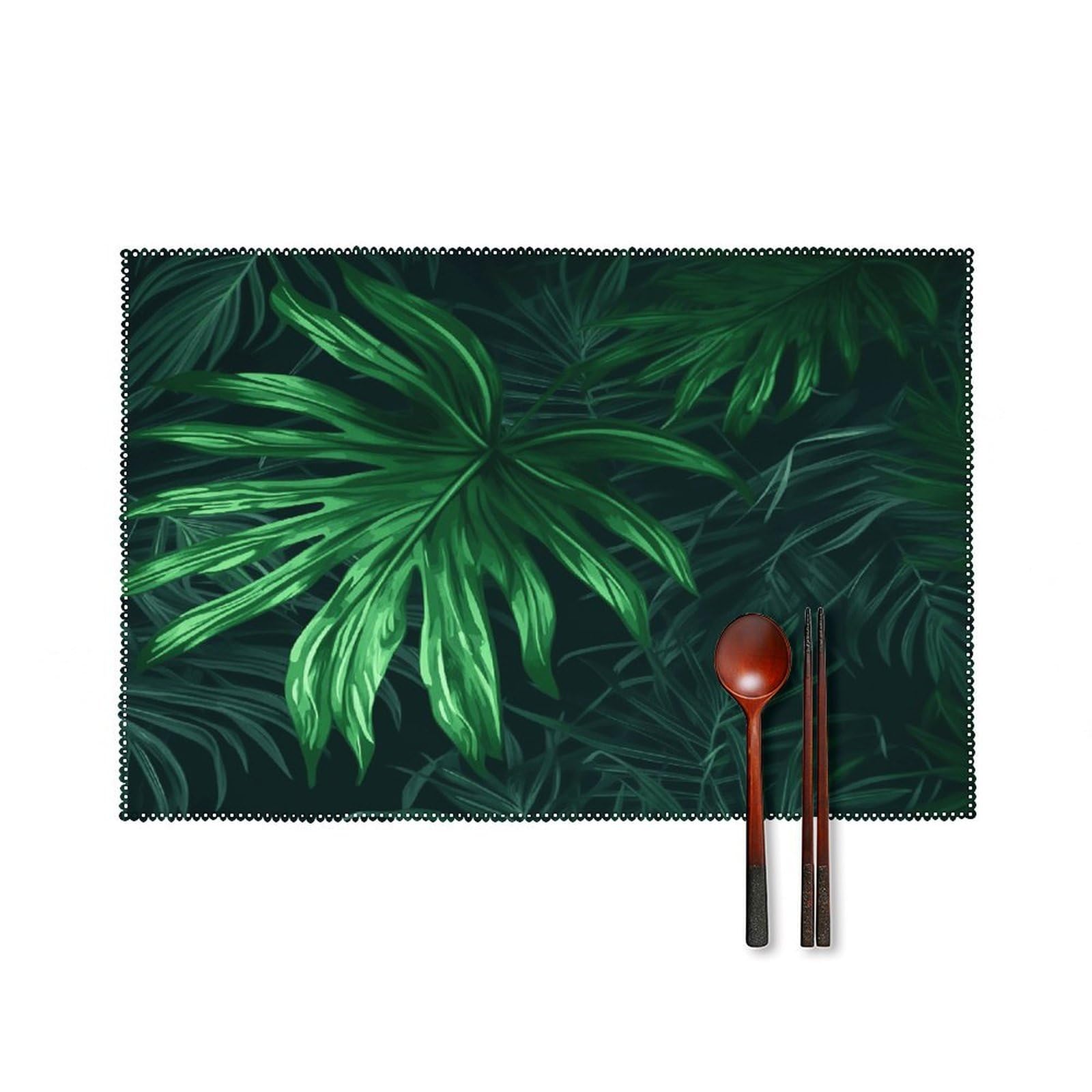 Green Tropical Jungle Plant Placemats Set of 6 Non-Slip Heat Resistant Table Mats Canvas Washable Cloth Place Mats Easy to Clean Premium Placemat for Kitchen Dining Table Decoration