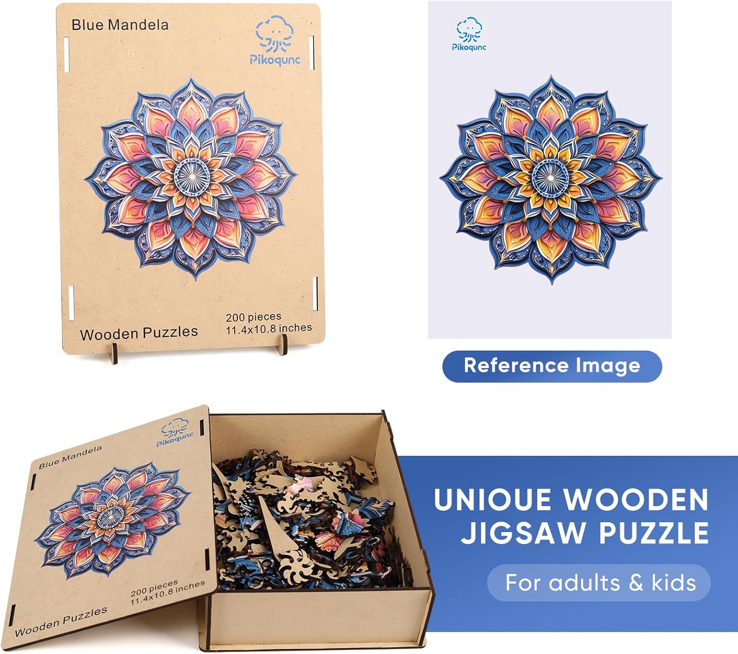 Pikoqunc Mandala Wooden Puzzles for Adults,463 Pcs Unique Shape Jigsaw Puzzle, Mindfulness Yoga Gift for Women, Relaxing Stress Relief Game, Fun Challenge Family Game (16.5"x16.5")