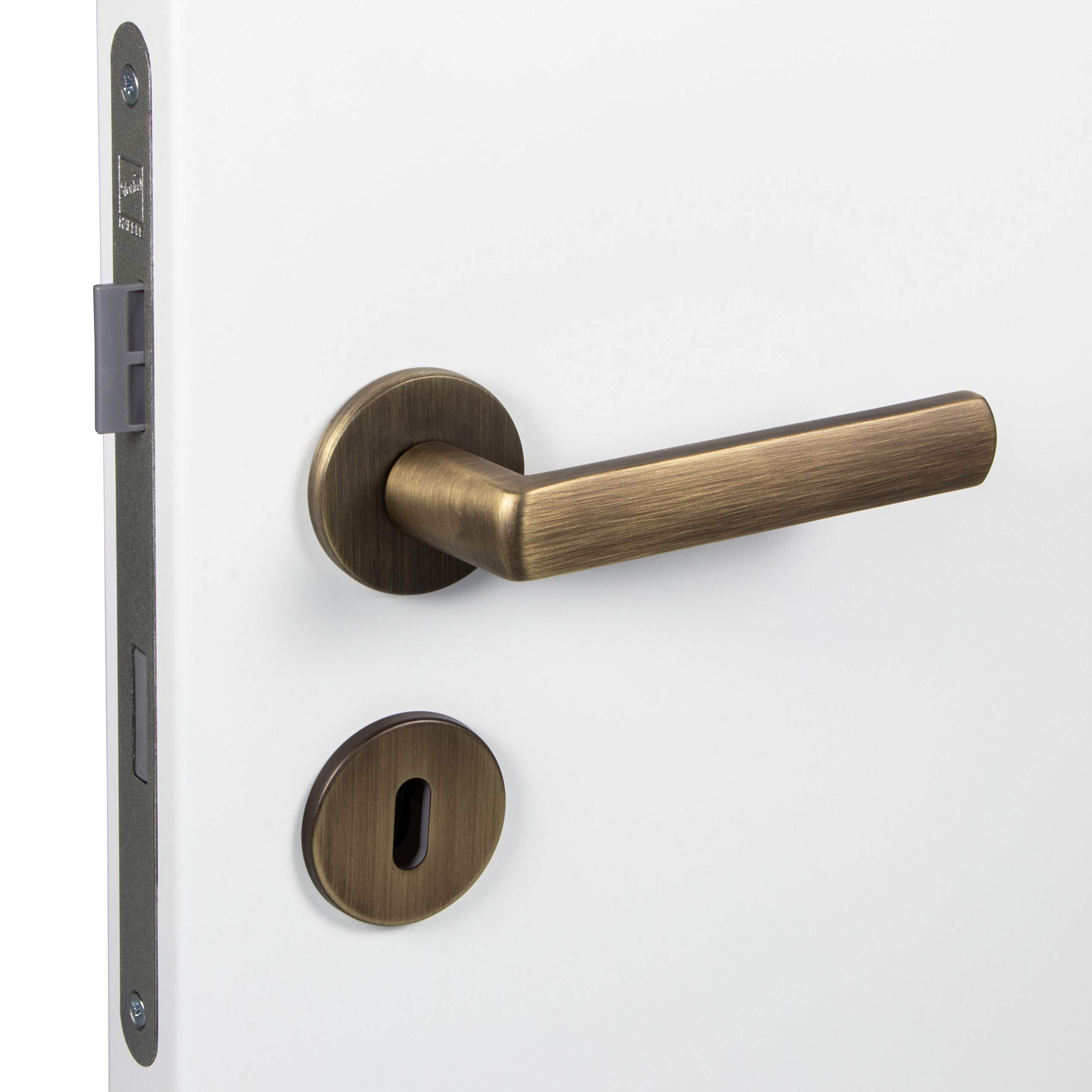 Gedotec Poignée de Porte Laiton Bronze Brossé Vintage Antique LUCE | Qualité Durable & Solide Intérieur & Extérieur Chambre Salon | Serure Droite Salle de bain BB
