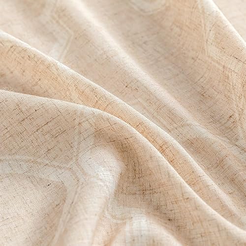 Miniatura 7 de Jinchan - Cortinas con estampado marroquí, mezcla de lino texturizada, con ojales, juego de 2 paños para habitación, Beige