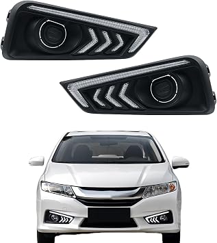 LED Daytime Running Light Assembly Compatible With Honda City 2015-2019 Fog Lights Kit Replacements W/Sequential DRL Auto Parts