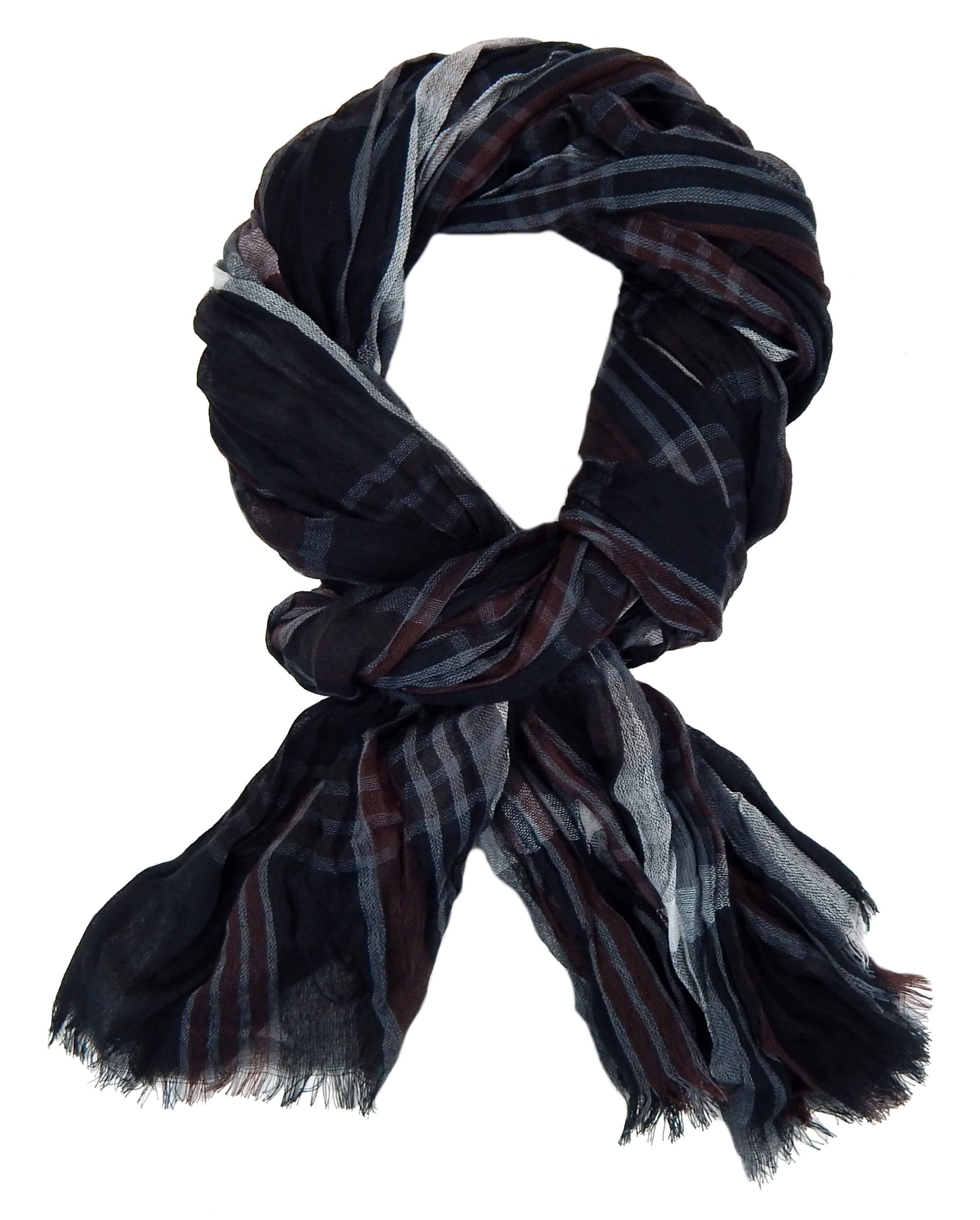 Ella Jonte Men's Scarf Blue Black Red or Grey Viscose Striped Men's Scarf, black, One Size
