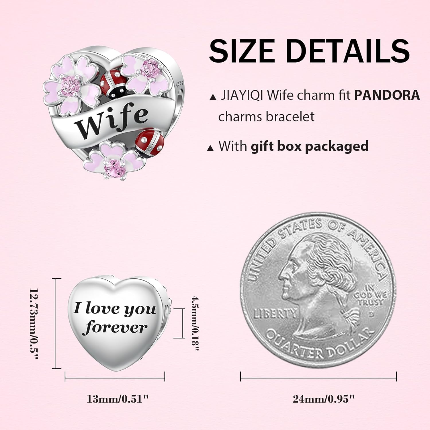 JIAYIQI Heart Love Charms for Mom Grandma Daughter Sister Friend Wife Fit Bracelet 925 Sterling Silver Daisy Ladybug Charm Bead Valentine's Day Mother's Day Birthday Christmas Jewelry for Women - Image 3