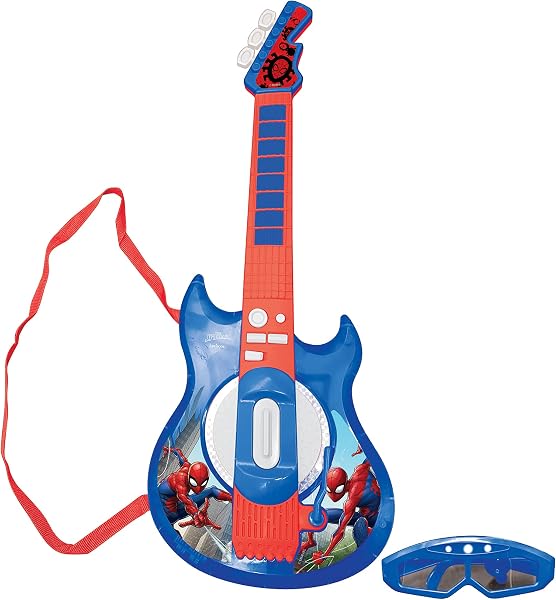 Lexibook, Spider-Man, Guitare électronique lumineuse avec micro, lunettes avec microphone, mélodies, 2 modes de jeu, prise pour MP3, bleu/rouge, K260SP - 3