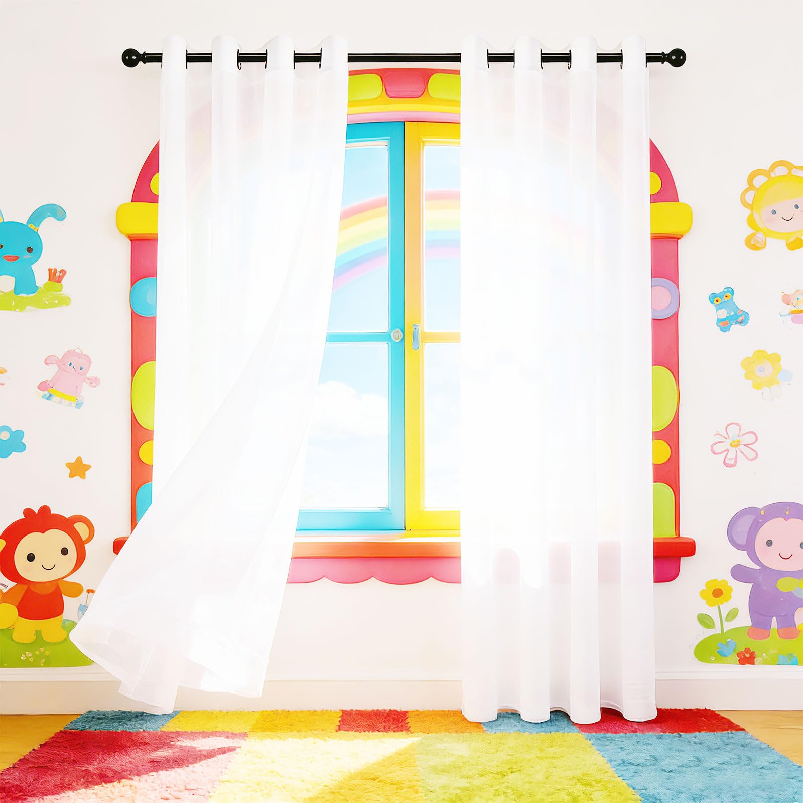 GUOJUN Stores Gardinen 170 x 175 cm Weihnachten Dekoration, mit Ösen Voile Gardinen Vorhänge für Wohnzimmer Schlafzimmer, Weiß