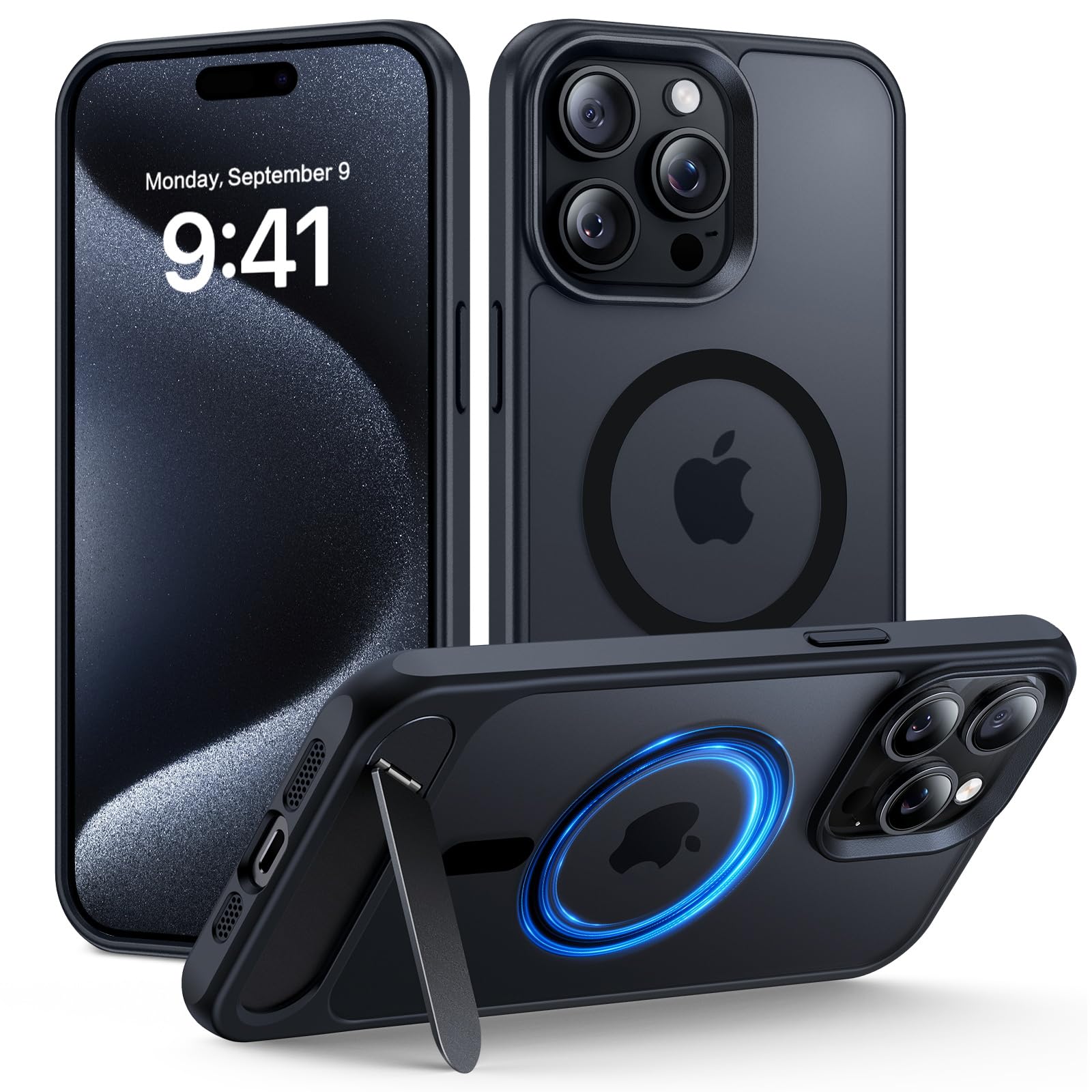 Coque iPhone 15 Pro Max noire avec béquille en aluminium intégrée - 8