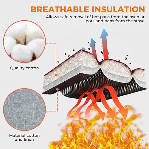 Miniatura 4 de 2 guantes de horno resistentes al calor para cocina, guantes de horno de cocina, guantes largos de horno y soporte para ollas con rayas de silicona