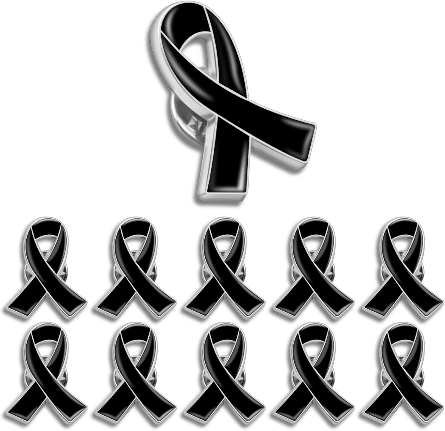 Black Ribbon Pins 200 Pcs Bulk Melanoma Skin Cancer Awareness Black Enamel Ribbon Brooch Funeral Memorial Pins for Melanoma,Skin Cancer,Accidents,Anti-Terrorism,Gang Prevention Awareness
