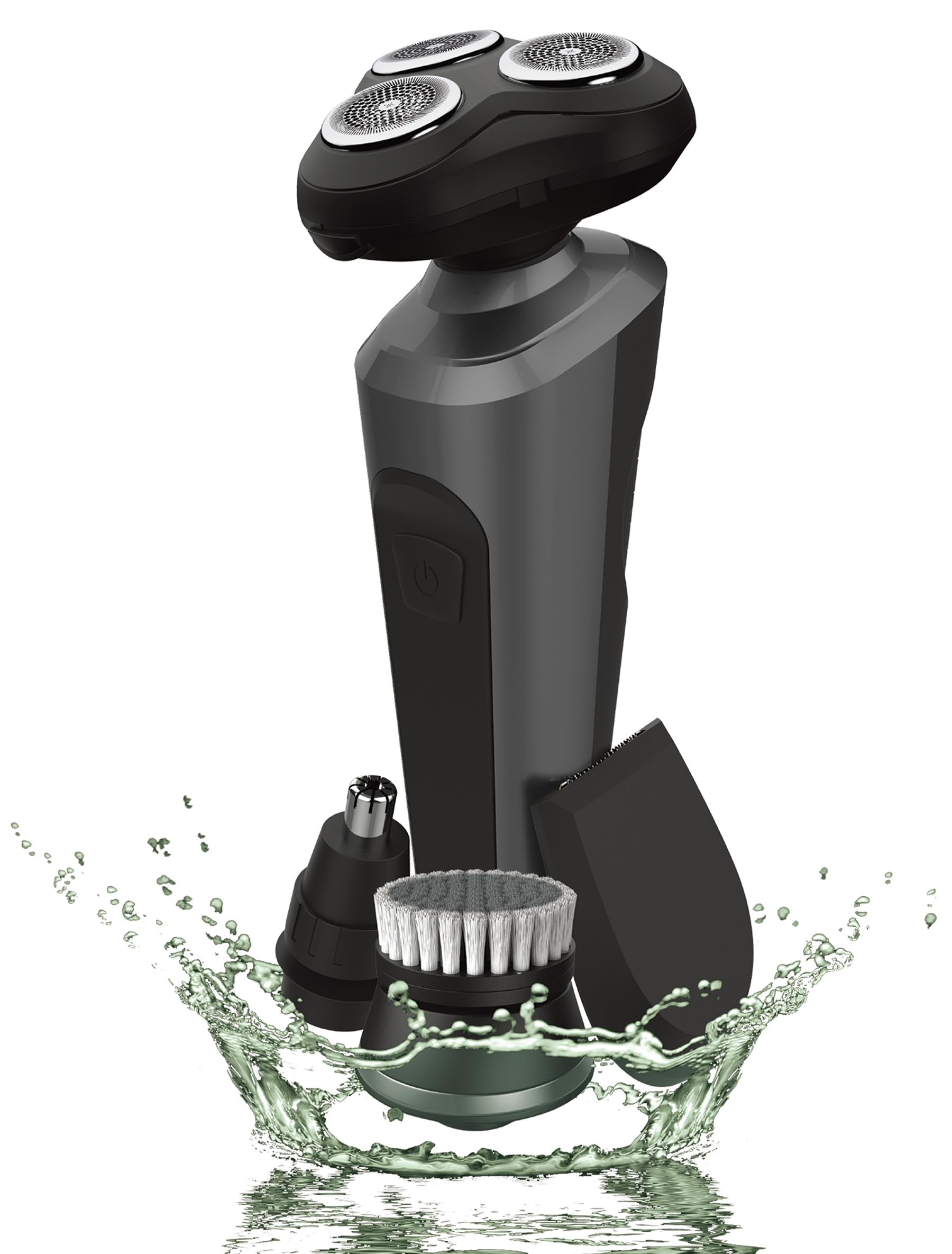 CHARGEWORXGroom Essentials Rechargeable 5-Piece Grooming Set for Men | Includes Handle, Rotary Shaver, Nylon Brush, Nose & Ear Trimmer, Detail Trimmer | Splashproof & Cordless Guys’ Selfcare Accessories