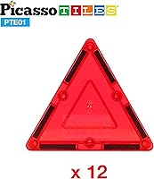 Vista 4 de PicassoTiles Juego combinado de azulejos magnéticos equiláteros pequeños + 353 piezas de azulejos magnéticos, 12 piezas de bloques de construcción