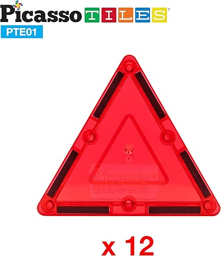 Miniatura 4 de PicassoTiles Juego combinado de azulejos magnéticos equiláteros pequeños + 353 piezas de azulejos magnéticos, 12 piezas de bloques de construcción
