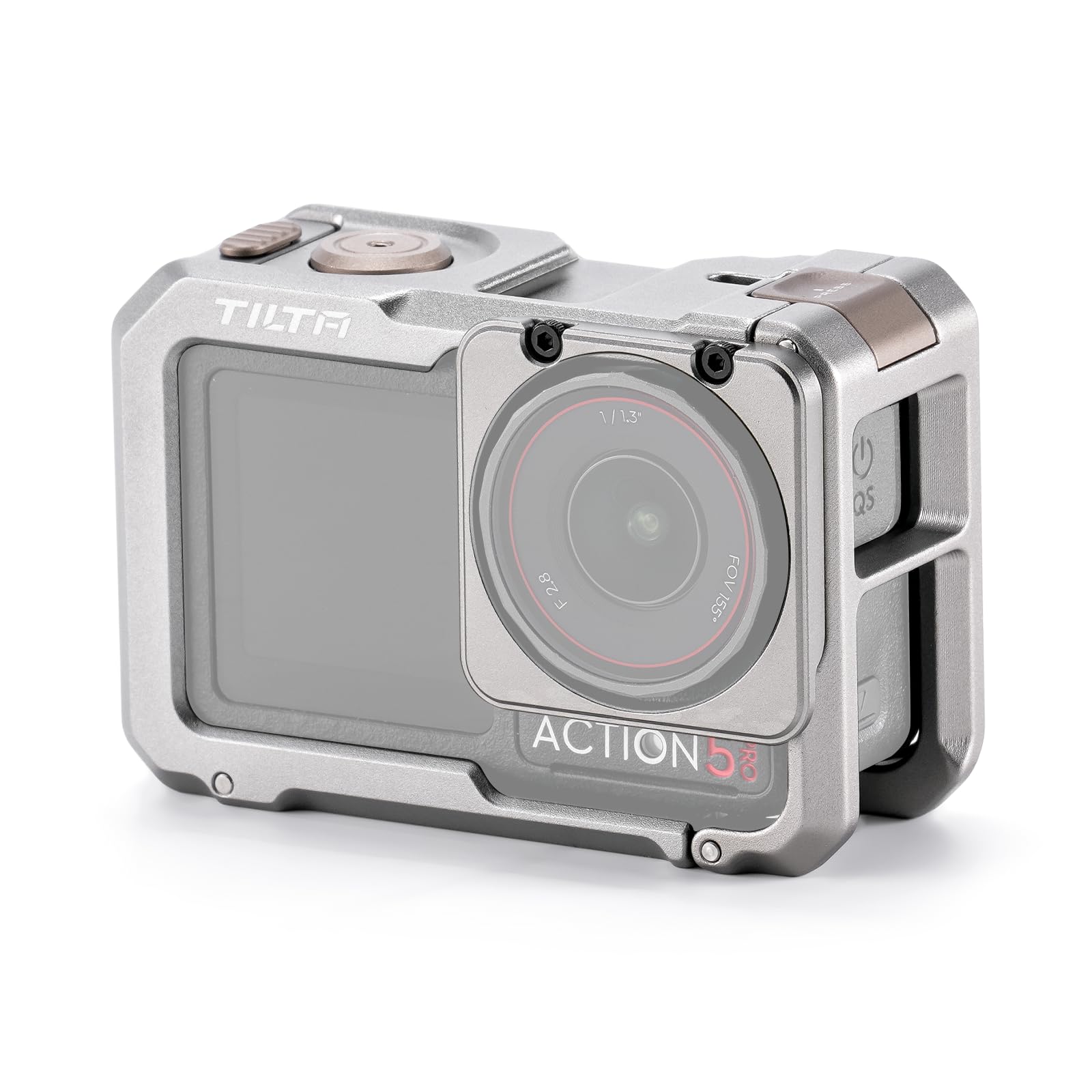 Tilta Cage Osmo Action 5 Pro, Cage Complète pour Caméra Compatible avec DJI Osmo Action 3, Action 4, Action 5 Pro avec Filetage 1/4"-20, Récepteur Cold Shoe - Gris Titane TA-T72-FCC-TG