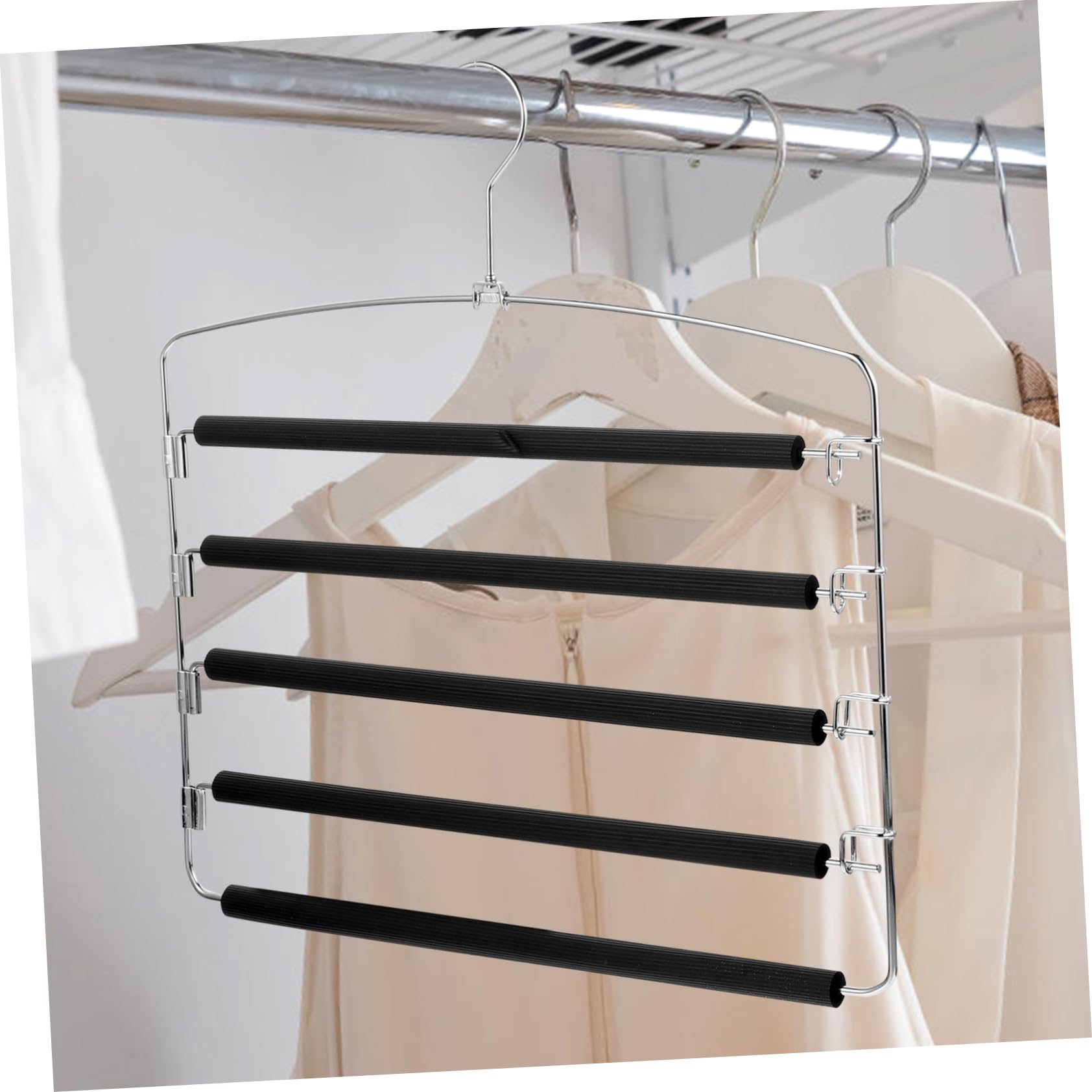 Unomor Wardrobe Storage Hanger Skirts Pants Multi- Layer Pants Steel Pants Hanger Pants Organizer Wardrobe Pants Hangers Skirt Hangers Pants Hanger Multi- Layer Jeans Hangers Black Sponge