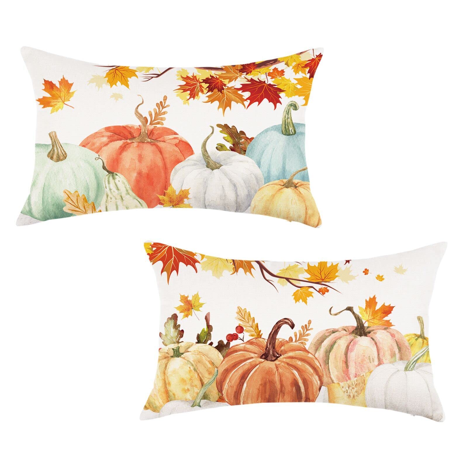 ONWAY Fall Pumpkins Pillow Covers 12x20 Inch Set of 2 Farmhouse Autumn Thanksgiving Decor Lumbar Cushion Cases for Couch Home Decorations
