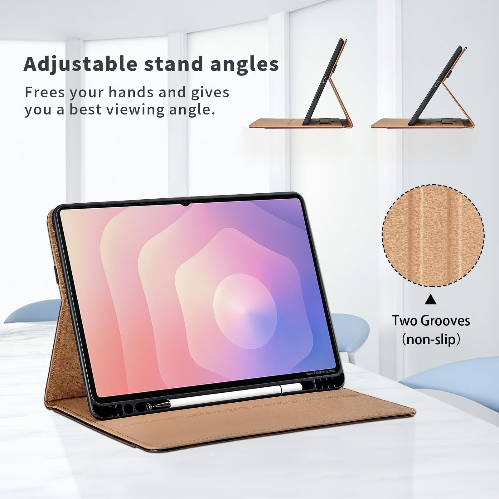 Funda para Samsung Galaxy Tab S11 Ultra 14.6 Pulgadas 2025 SM-X930/SM-X936B/SM-X936N PU Leather Ángulos Ajustables Tablet Case Incorporado para S Pen con Bolsillo y Supporto Funzione - Marrón