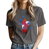 Trendy Tops for Women 2025 Cotton Crew Neck Graphic Summer Shirts Casual Loose Fit Breathable Beach Shirts