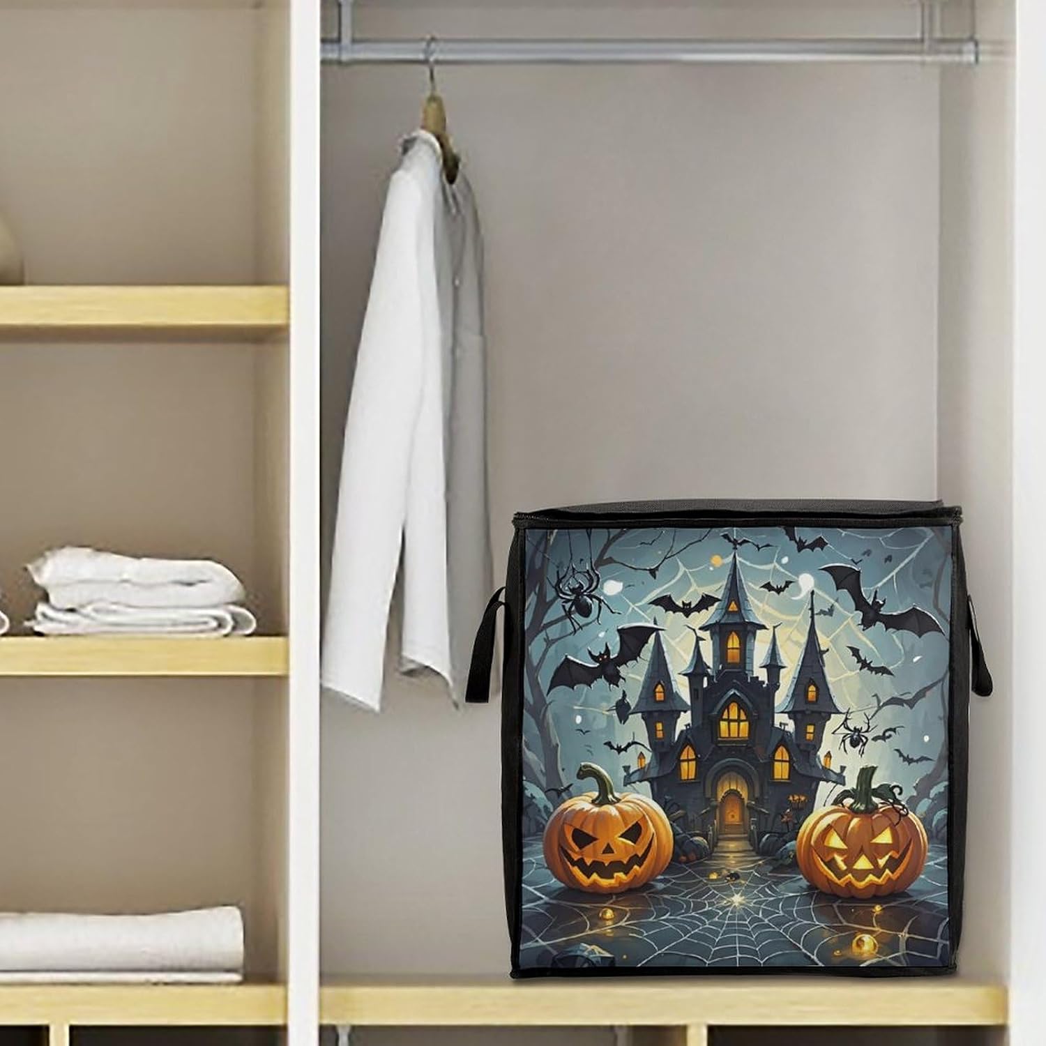 Large Pumpkin Lantern Castle Storage Bags with Handle Foldable Closet Organizers Clothes Storage Bins Bedding Storage Containers Fabric Moving Bags Blanket Comforter Storage Bag 70L
