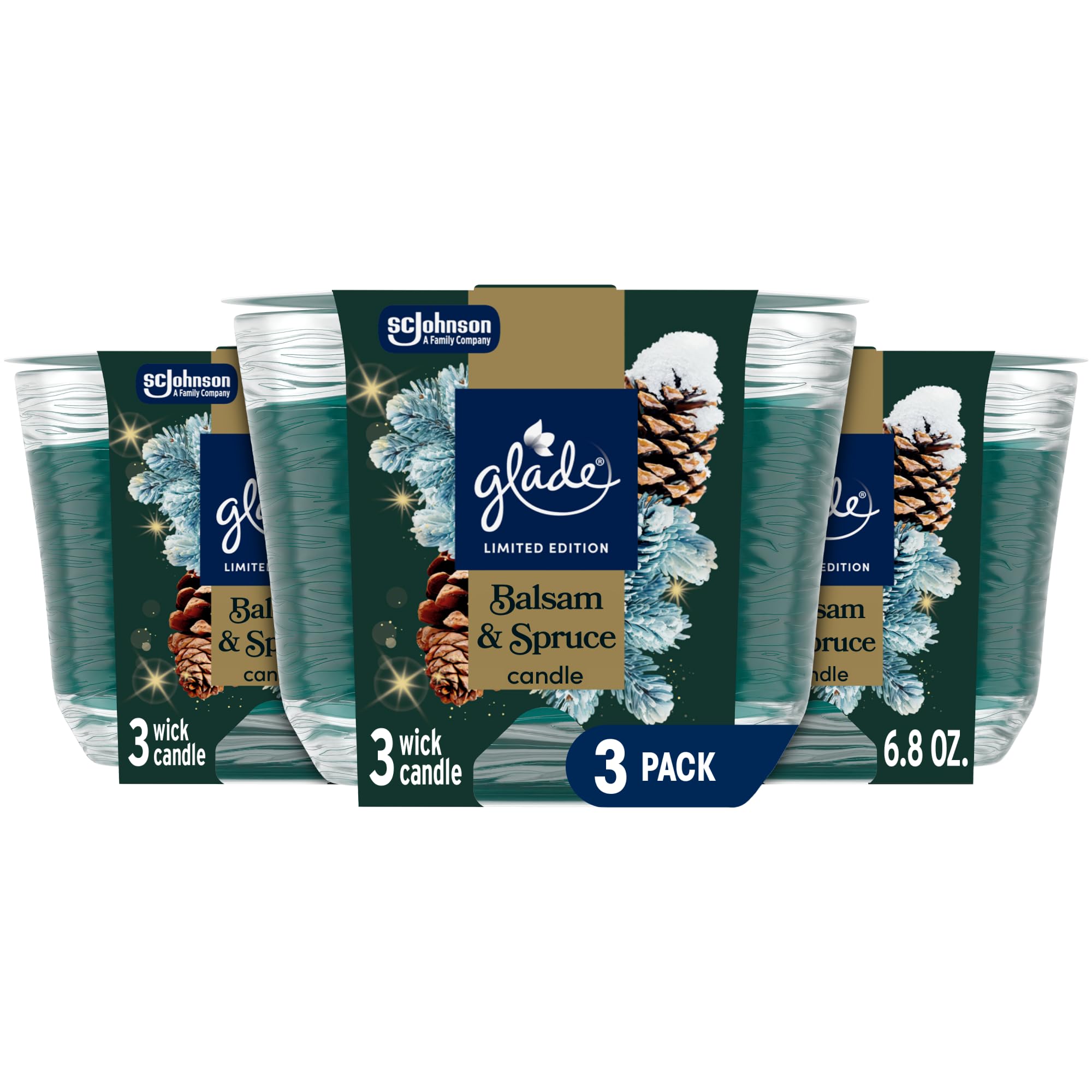 Glade 3-Wick Balsam and Spruce Candle Jar Three Pack