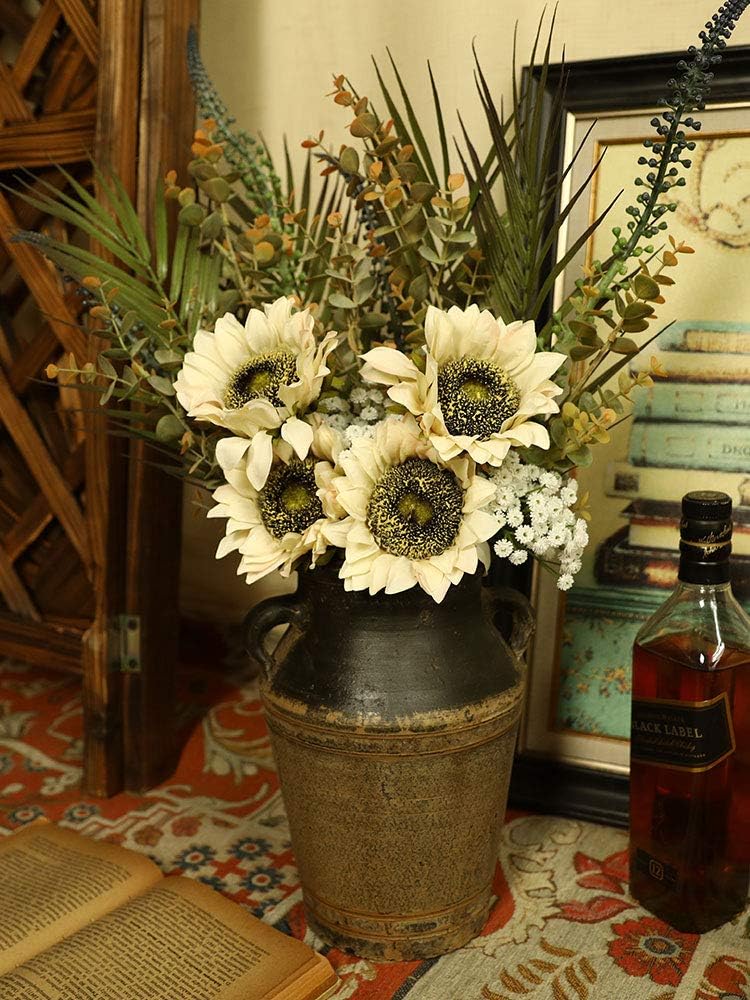 Laelfe 7PCS White Sunflowers Artificial Flowers, Fake Silk Sunflower with Stem Vintage Fall Flower Decorations for Autumn Home Wedding Party Birthday Bulk Single - Image 6