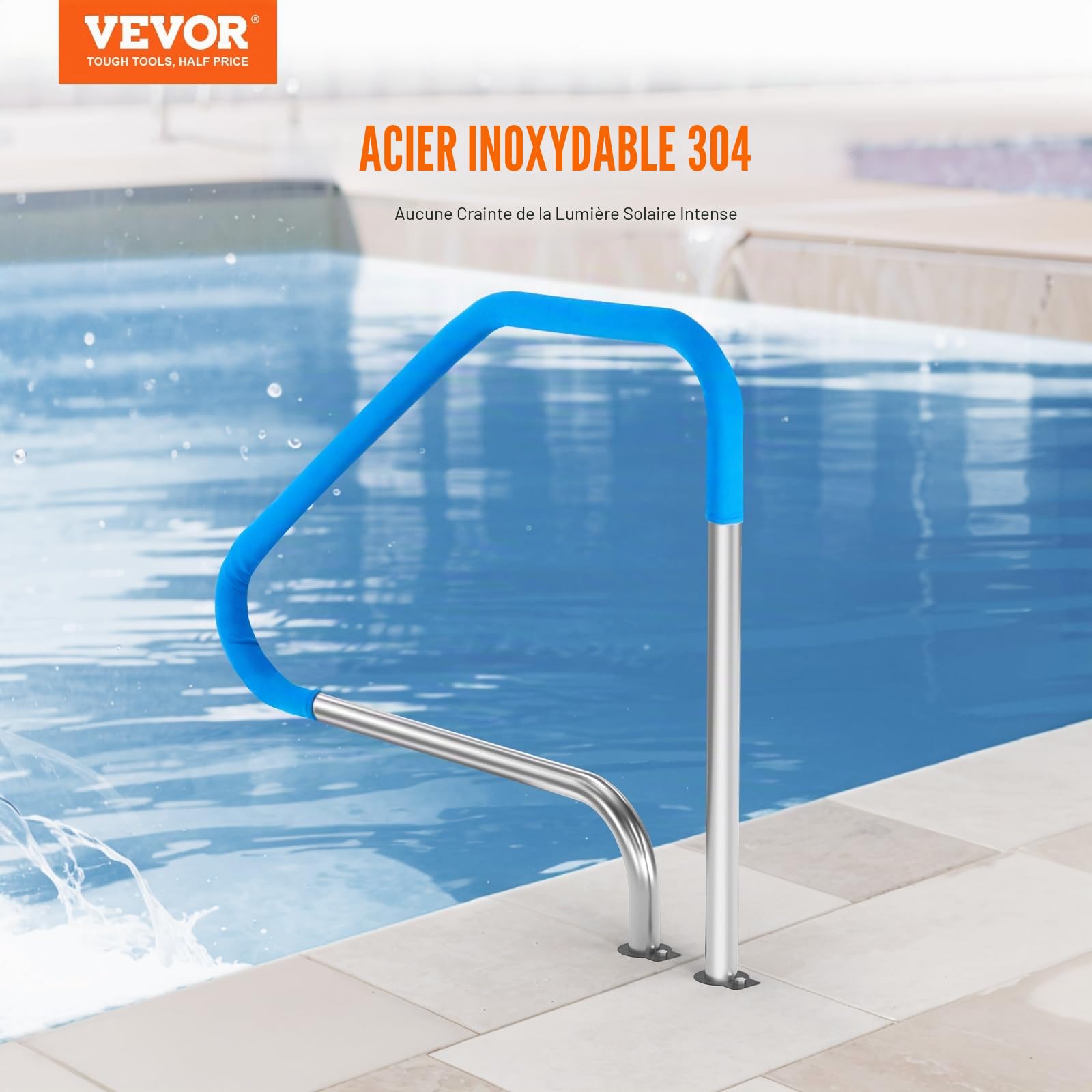 VEVOR Rampe Piscine, 1165x935 mm, Main Courante Piscine Acier Inoxydable Pré-construit, Barre d'Appui de Sécurité Antirouille avec Accessoires, pour Piscines, Intérieur, Extérieur, Terrasse, Spas