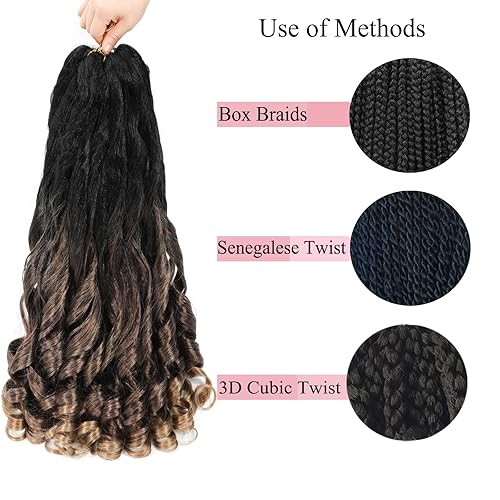 Miniatura 3 de Cabello rizado francés trenzado de 18 pulgadas, 8 paquetes de cabello rizado ombré, rizado francés, cabello suelto ondulado de ganchillo,