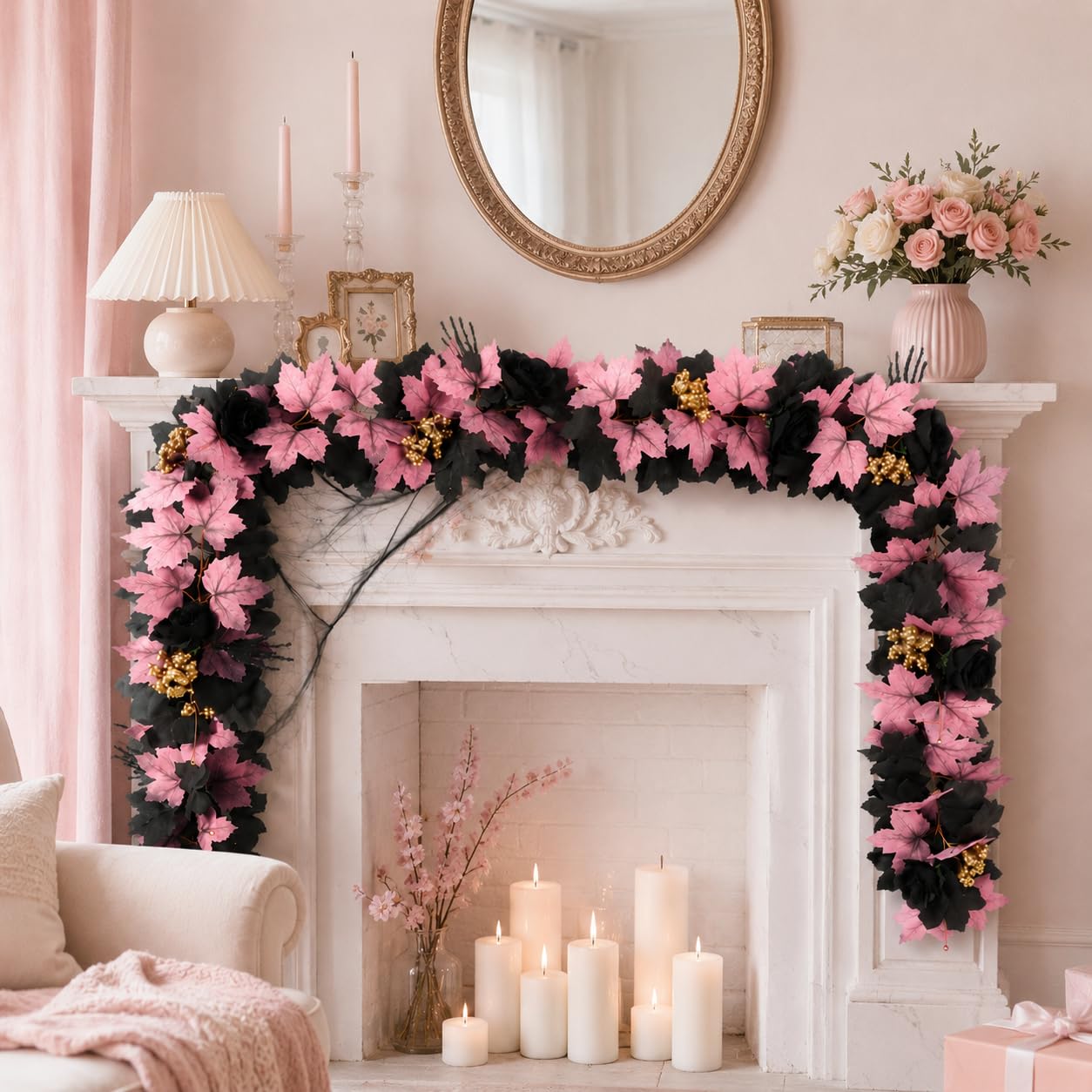 4 Pezzi Matrimonio Ghirlanda di Artificiale Pianta Artificiale Foglie Finte Realistiche per Decorazioni del Giardino Sfondo, Parete Pink,One Size
