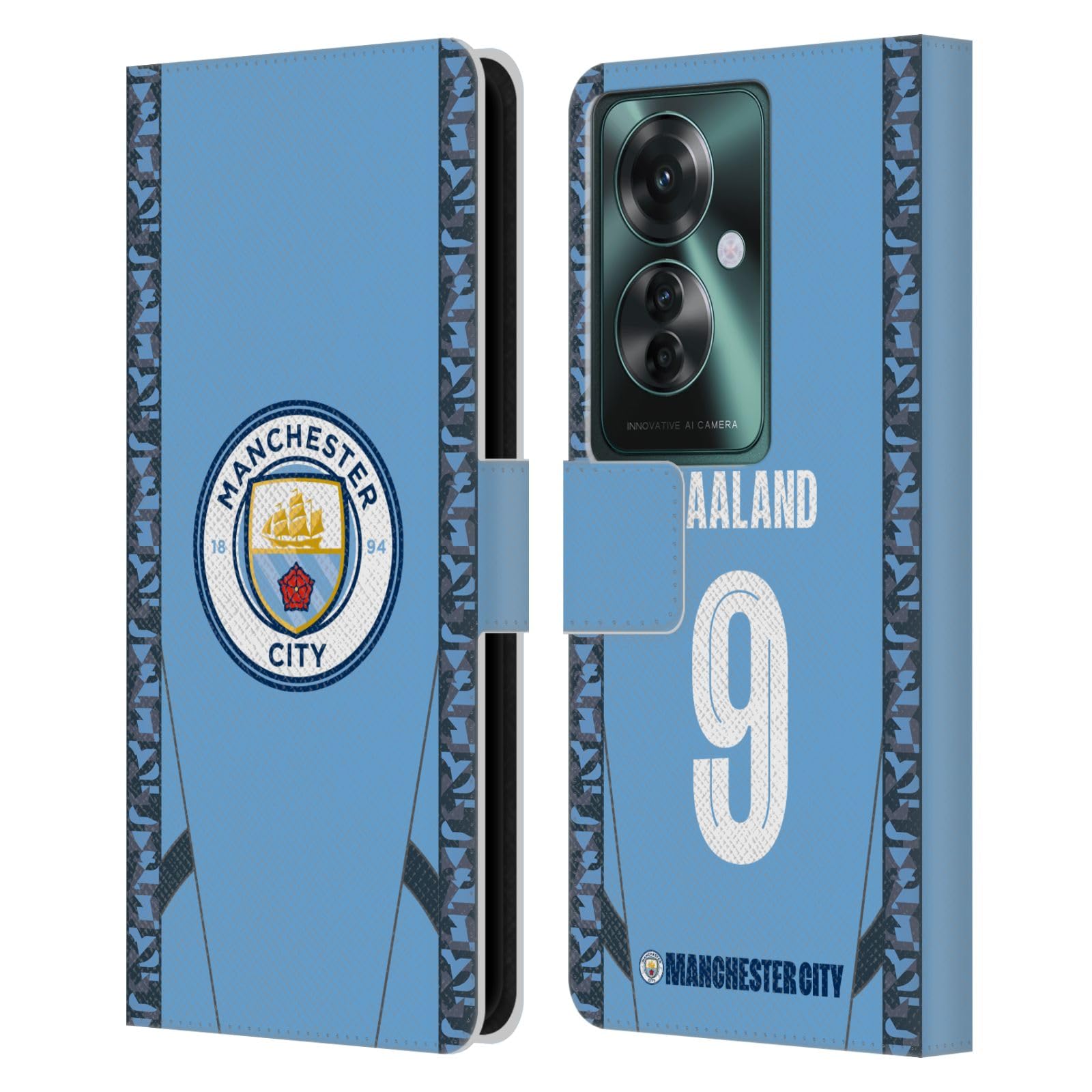 Head Case Designs Officially Licensed Manchester City Man City FC Erling Haaland 2024/25 Players Home Kit Leather Wallet Case Compatible with Oppo Reno11 F 5G / F25 Pro 5G