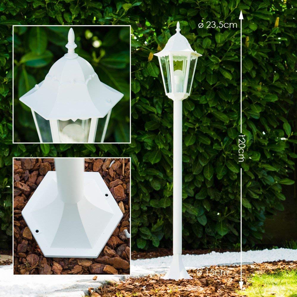 HOFSTEIN Außenstehleuchte Hongkong 120 cm E27 IP44 Metall Glas Weiß Klar Antik Retro Vintage Design