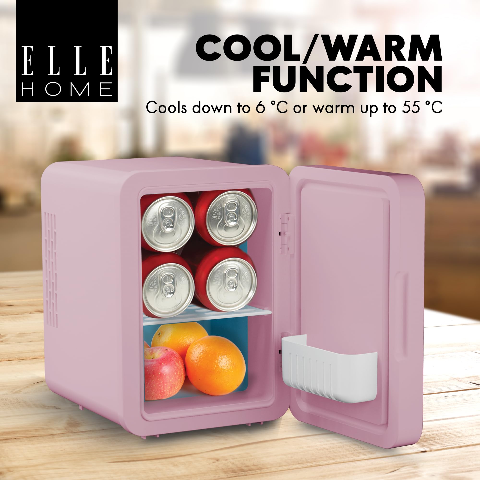 ELLE Mini nevera cosmética 4L con espejo LED – Nevera belleza caliente y fría para Skincare, cuidado y cosmético, iluminación táctil ajustable, estante extraíble y asa de transporte, color morado