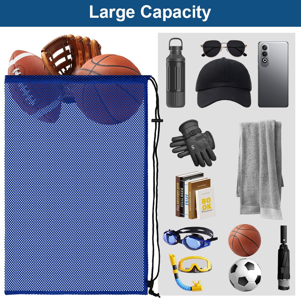 Bolsa Bolsa de Deporte de Malla con Cordón,Grande Bolsa Malla Ajustable,Almacenamiento Portátiles para Baloncesto, Fútbol, ​​Rugby, Voleibol y Netball,Azul