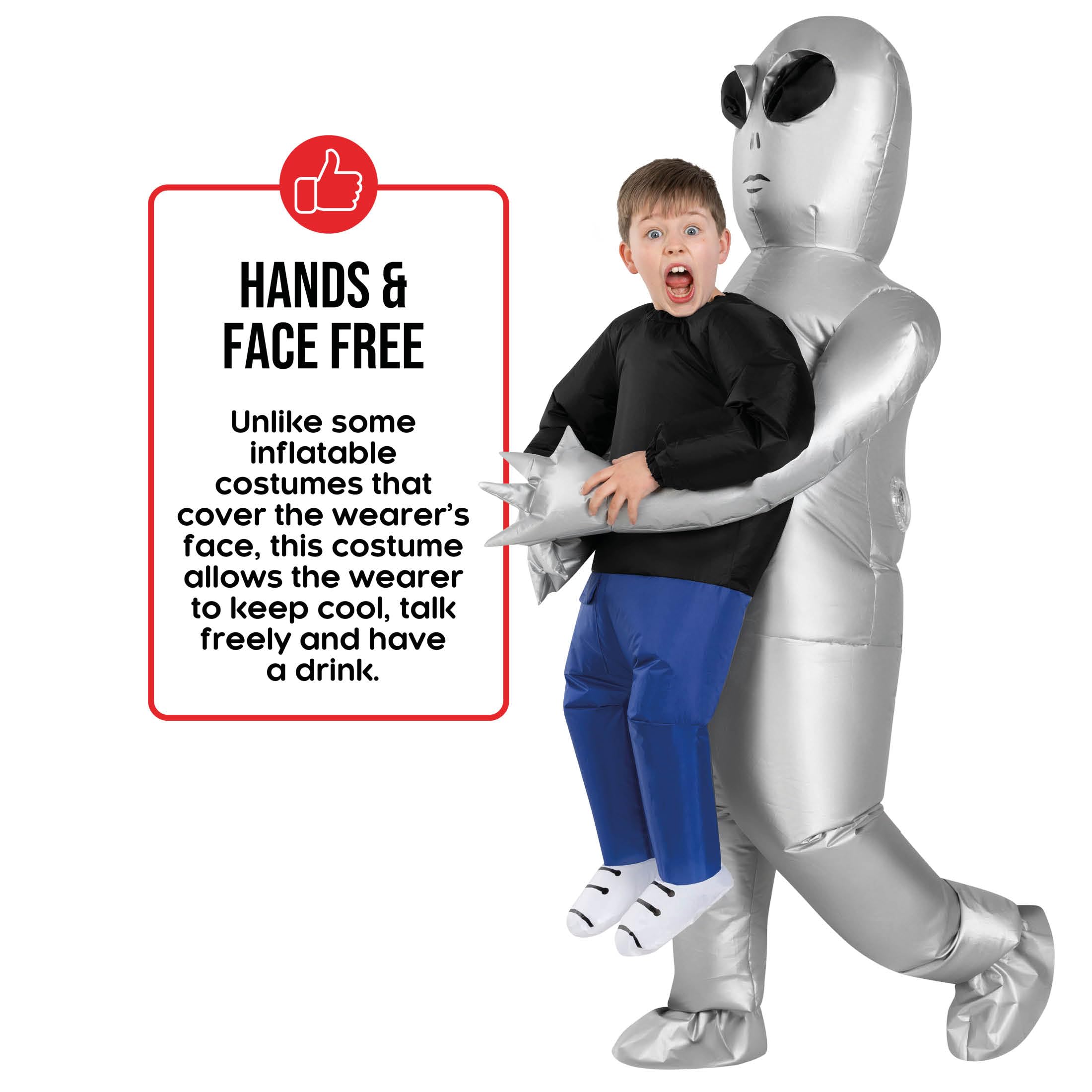 Morph Silver Alien Costume Kids, Alien Inflatable Costumes, Blow Up Costume Kids - Image 3