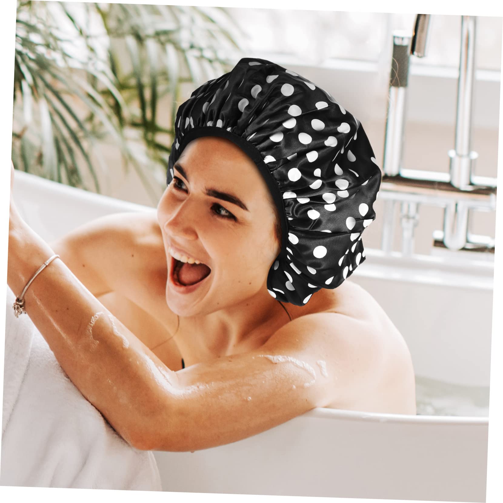 Gorros de Ducha Reutilizables 2 Piezas Microfibra Lunares | Banda Elástica, Diseño Redondo Plegable, para Mujer, Estilo Clásico Estampado de Puntos