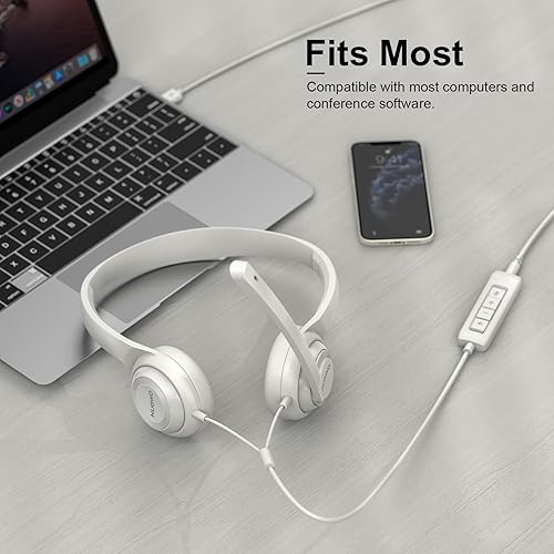 Miniatura 6 de NUBWO HW02 Auriculares USB para computadora con micrófono de chat transparente, auriculares ligeros con cable para equipos MS, Skype, seminarios