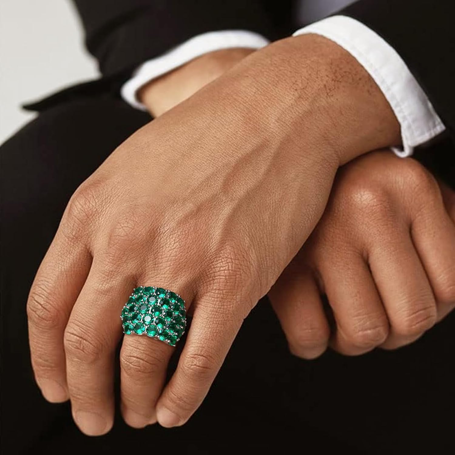 Pave Gemstone Birthstone Statement Rings for Women Men 925 Sterling Silver/14K Gold Plated Chunky Dome Ring Birthday Cocktail Jewelry Rings, Size 6 to 10(with Gift Box) - Image 4