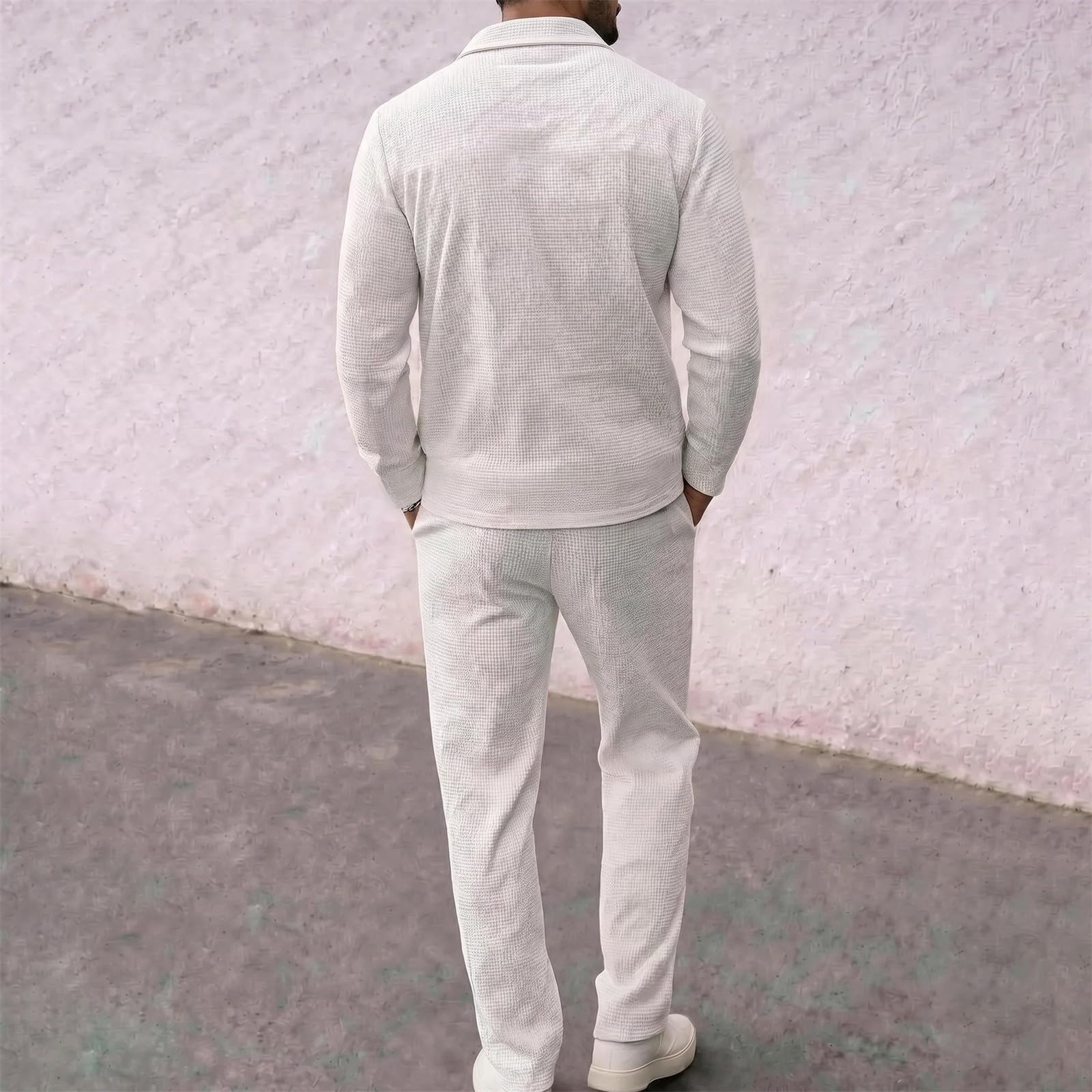 Uomo Tute Waffle 2 Pezzi Manica Lunga Cerniera Giacca & Pantaloni | Tuta Per Il Tempo Libero Sport Uomo Casual Giacca da Golf Pantaloni Jogging Tasca Set Casa Lavoro