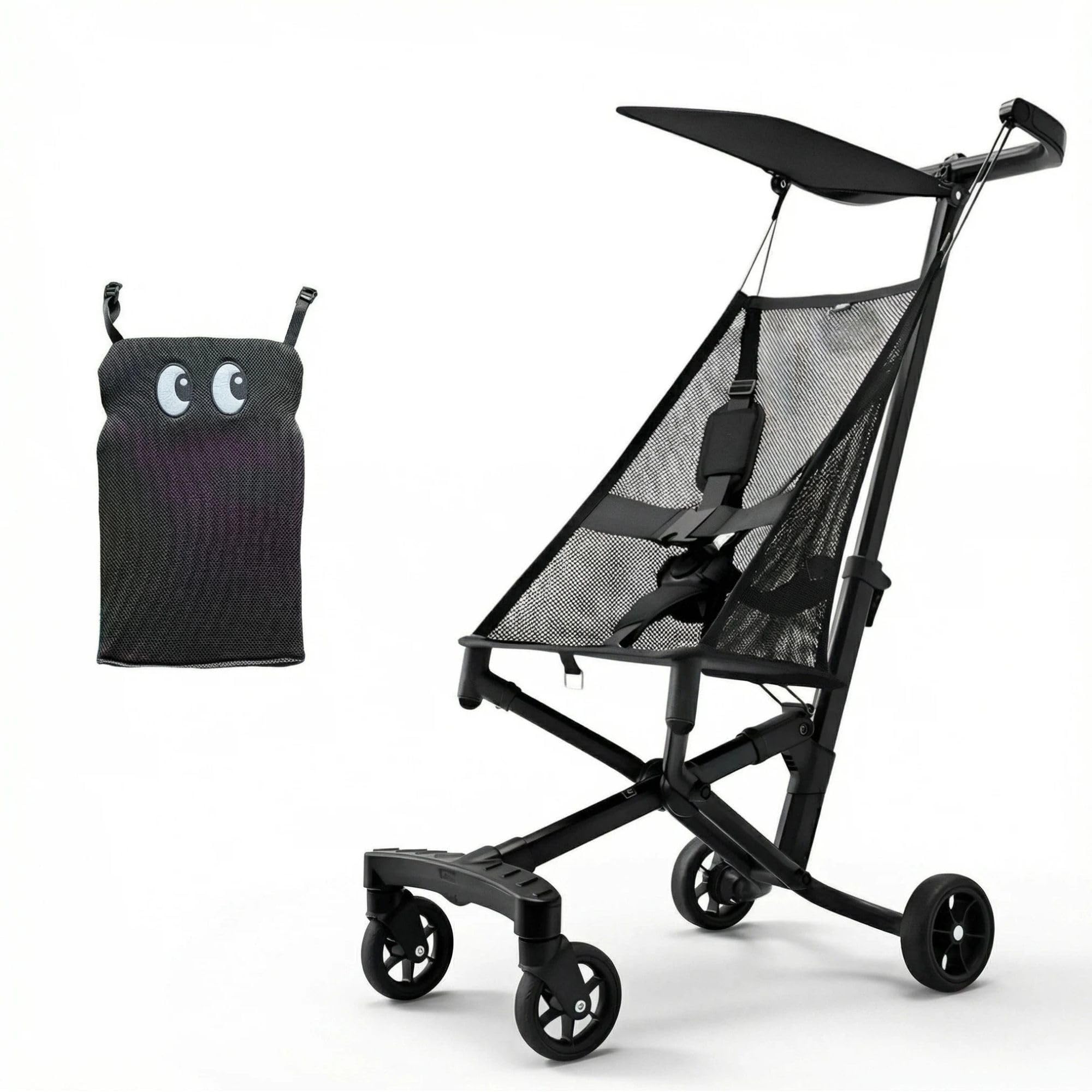 Poussette Bébé Compacte Pliale, 2.8kg Ultra-légère à Mécanisme Un Clic, Poussette De Voyage Approuvée Avion Avec Coussin Cartoon Amusant Pour Enfants 0-4 Ans, 4 Couleurs black2